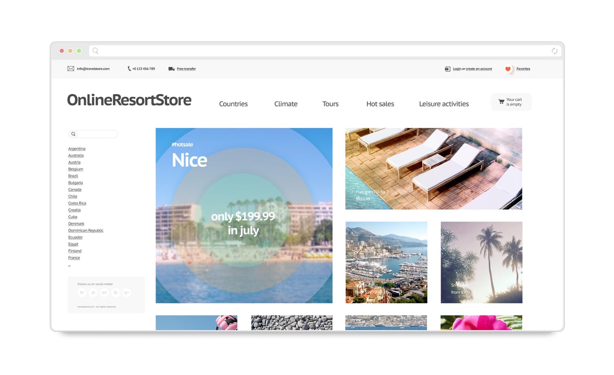 Travel resort website template mockup on computer display