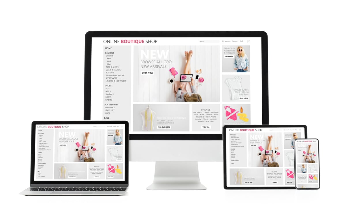 Adaptive web design showing website on different tech gadgets