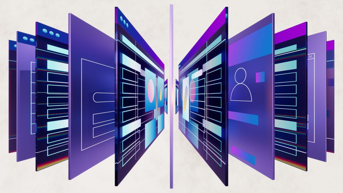 3D web pages and user interfaces showing split layout design