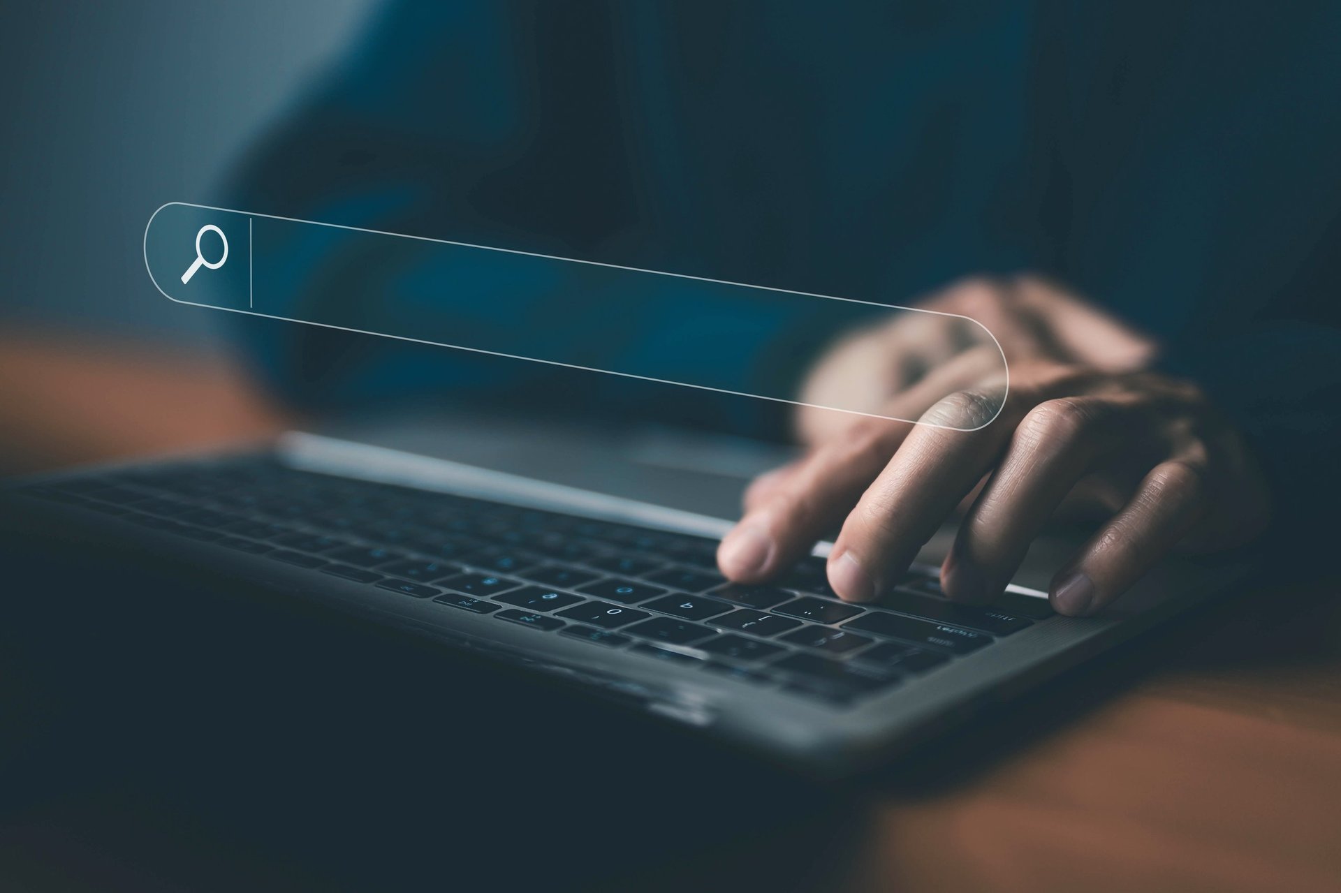 Laptop showing search engine and marketing research