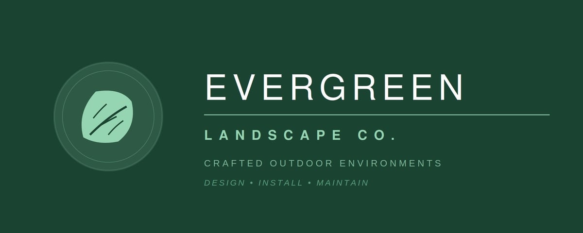 Evergreen Landscape Co. logo with circular leaf icon on dark green background