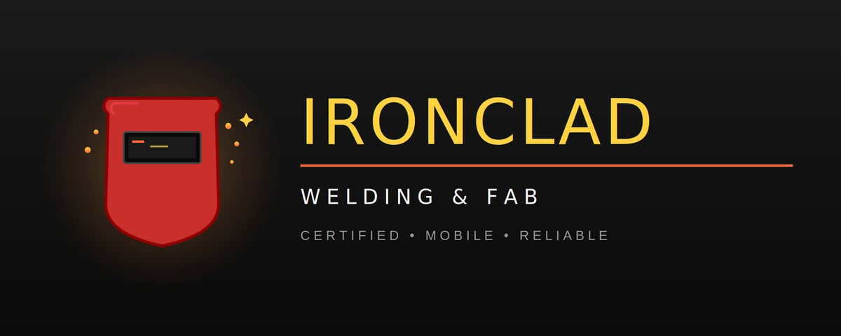 Ironclad Welding and Fab logo featuring a red shield with certified, mobile, and reliable services
