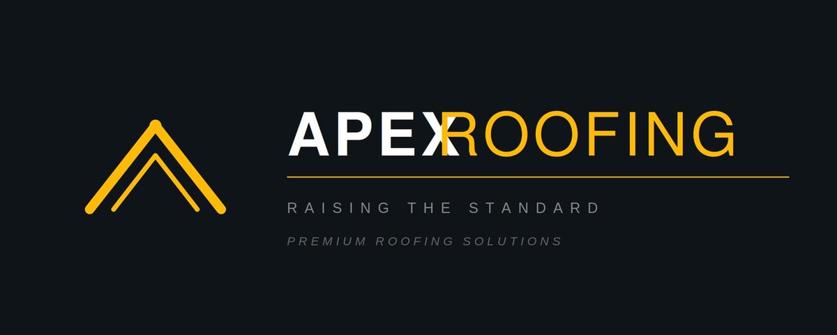 Apex Roofing logo with yellow roof icon and tagline Raising the Standard on dark background