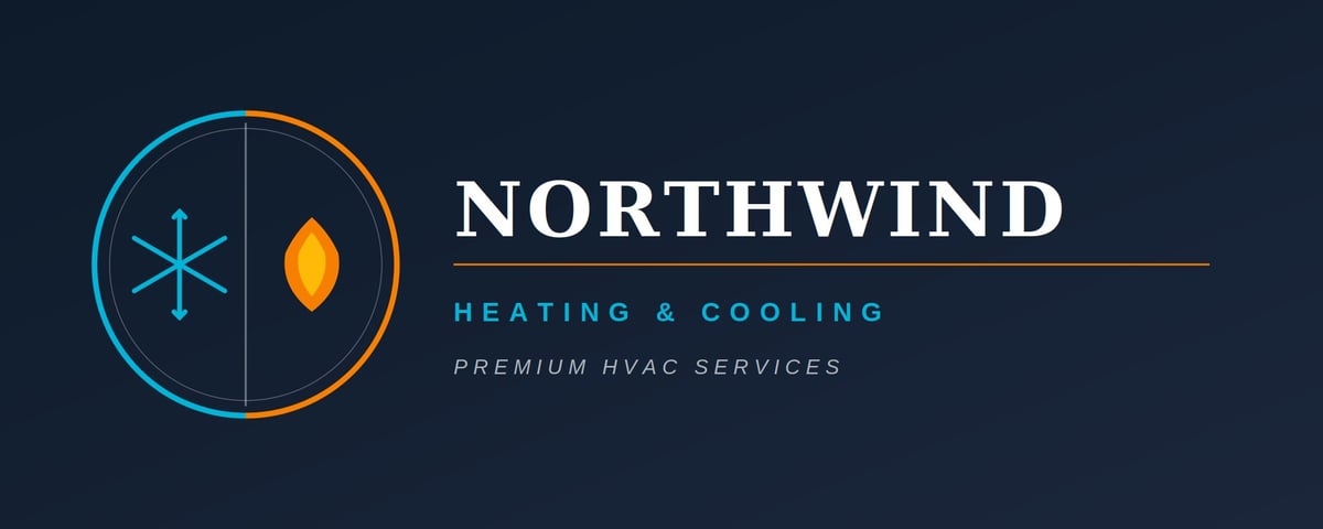 Northwind Heating & Cooling logo with circular design featuring snowflake and sun icons on dark blue background